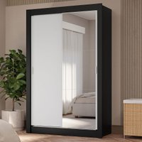 Guarda-Roupa Solteiro 2 Portas de Correr com Espelho 4 Gavetas Vivare Plus Madesa Preto/Branco