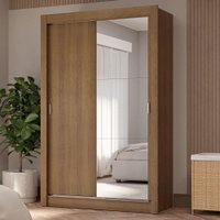 Guarda-Roupa Solteiro 2 Portas de Correr com Espelho 4 Gavetas Vivare Plus Madesa Rustic