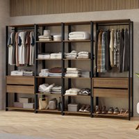 Guarda-Roupa Closet Modulado Valencia 4 Gavetas 258cm Rustic/Preto Madesa 02 Rustic/Preto