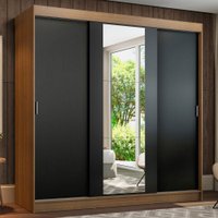 Guarda-Roupa Casal Madesa Reno 3 Portas de Correr com Espelho R Rustic/Preto