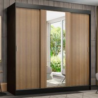 Guarda-Roupa Casal Madesa Reno 3 Portas de Correr com Espelho P Preto/Rustic