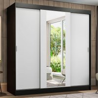Guarda-Roupa Casal Madesa Reno 3 Portas de Correr com Espelho P Preto/Branco