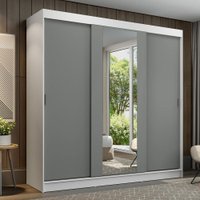 Guarda-Roupa Casal Madesa Reno 3 Portas de Correr com Espelho B Branco/Cinza