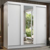 Guarda-Roupa Casal Madesa Reno 3 Portas de Correr com Espelho B Branco