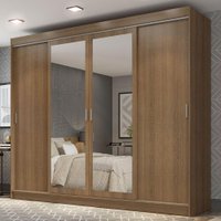 Guarda-Roupa Casal Madesa Austin 4 Portas de Correr com Espelhos 3 Gavetas R Rustic