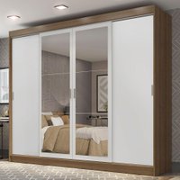 Guarda-Roupa Casal Madesa Austin 4 Portas de Correr com Espelhos 3 Gavetas R Rustic/Branco