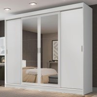 Guarda-Roupa Casal Madesa Austin 4 Portas de Correr com Espelhos 3 Gavetas B Branco