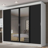 Guarda-Roupa Casal Madesa Austin 4 Portas de Correr com Espelhos 3 Gavetas B Branco/Preto