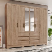 Guarda-Roupa Casal 6 Portas 6 Gavetas com Espelho Newcastle Jequitibá - Pnr Móveis