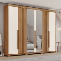 Guarda-Roupa Casal Ravé 6 Portas 4 Gavetas com Espelho Flex Nature/Off White - Pnr Móveis