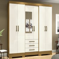 Guarda-Roupa Casal 6 Portas 3 Gavetas Nature/Off White Lírio - Pnr Móveis