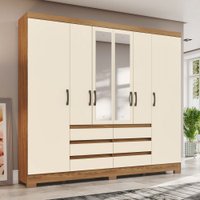 Guarda-Roupa Casal 6 Portas 6 Gavetas com Espelho Newcastle Nature/Off White - Pnr Móveis