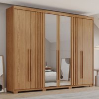 Guarda-Roupa Casal Ravé 6 Portas 4 Gavetas com Espelho Flex Nature - Pnr Móveis