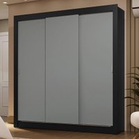 Guarda-Roupa Casal 3 Portas de Correr Sublime Madesa Preto/Cinza