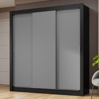 Guarda-Roupa Casal 3 Portas de Correr Nobre Madesa Preto/Cinza