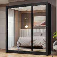 Guarda-Roupa Casal 3 Portas de Correr de Espelho Nobre Madesa Preto