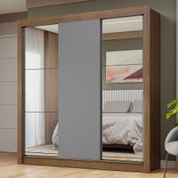 Guarda-Roupa Casal 3 Portas de Correr com Espelhos Nobre Madesa Rustic/Cinza