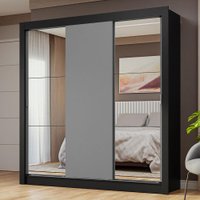 Guarda-Roupa Casal 3 Portas de Correr com Espelhos Nobre Madesa Preto/Cinza