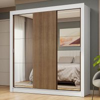 Guarda-Roupa Casal 3 Portas de Correr com Espelhos Nobre Madesa Branco/Rustic