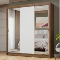 Guarda-Roupa Casal 3 Portas de Correr com Espelhos Nobre Madesa Rustic/Branco
