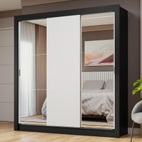 Guarda-Roupa Casal 3 Portas de Correr com Espelhos Nobre Madesa Preto/Branco