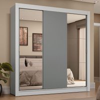 Guarda-Roupa Casal 3 Portas de Correr com Espelhos 4 Gavetas Sublime Plus Madesa Branco/Cinza