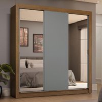 Guarda-Roupa Casal 3 Portas de Correr com Espelhos 4 Gavetas Sublime Plus Madesa Rustic/Cinza