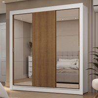 Guarda-Roupa Casal 3 Portas de Correr com Espelhos 2 Gavetas Sublime Madesa Branco/Rustic