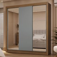 Guarda-Roupa Casal 3 Portas de Correr com Espelhos 2 Gavetas Sublime Madesa Rustic/Cinza