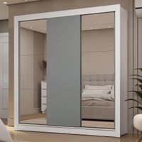 Guarda-Roupa Casal 3 Portas de Correr com Espelhos 2 Gavetas Sublime Madesa Branco/Cinza