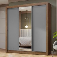 Guarda-Roupa Casal 3 Portas de Correr com Espelho Nobre Madesa Rustic/Cinza