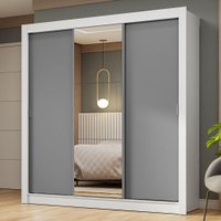 Guarda-Roupa Casal 3 Portas de Correr com Espelho Nobre Madesa Branco/Cinza