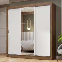 Guarda-Roupa Casal 3 Portas de Correr com Espelho Nobre Madesa Rustic/Branco