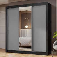 Guarda-Roupa Casal 3 Portas de Correr com Espelho Nobre Madesa Preto/Cinza