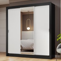 Guarda-Roupa Casal 3 Portas de Correr com Espelho Nobre Madesa Preto/Branco