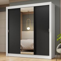 Guarda-Roupa Casal 3 Portas de Correr com Espelho Nobre Madesa Branco/Preto