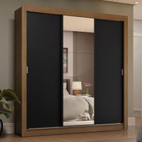 Guarda-Roupa Casal 3 Portas de Correr com Espelho 4 Gavetas Sublime Plus Madesa Rustic/Preto