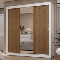 Guarda-Roupa Casal 3 Portas de Correr com Espelho 2 Gavetas Sublime Madesa Branco/Rustic