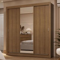 Guarda-Roupa Casal 3 Portas de Correr com Espelho 2 Gavetas Sublime Madesa Rustic