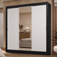 Guarda-Roupa Casal 3 Portas de Correr com Espelho 2 Gavetas Sublime Madesa Preto/Branco