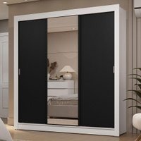 Guarda-Roupa Casal 3 Portas de Correr com Espelho 2 Gavetas Sublime Madesa Branco/Preto