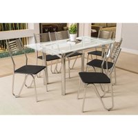 Sala de Jantar Completa Elba c/ Tampo de Vidro 150cm e 6 Cadeiras Nápoles Cromada - Courano Preto - Kappesberg