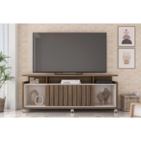 Rack Bancada p/ TV até 70 Pol Oásis c/ Ripado e Rodizios 160cm Nogueira San Remo/Off White - Caemmun