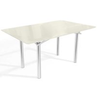 Mesa de Sala Jantar Elba Tampo Madeirado c/ Vidro 160cm Cromada/Off White - Kappesberg