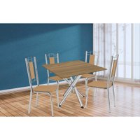 Sala de Jantar Completa Volga c/ Tampo de Madeira 90cm e 4 Cadeiras Florença Cromado/Nogueira - Capuccino - Kappesberg