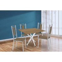 Sala de Jantar Completa Volga c/ Tampo de Madeira 90cm e 4 Cadeiras Lisboa Cromado/Nogueira - Capuccino - Kappesberg