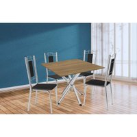 Sala de Jantar Completa Volga c/ Tampo de Madeira 90cm e 4 Cadeiras Florença Cromado/Nogueira - Preto - Kappesberg