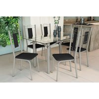 Sala de Jantar Completa Elba c/ Tampo de Vidro 150cm e 6 Cadeiras Florença Niquel - Courano Preto - Kappesberg