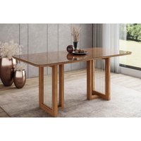 Mesa de Sala Jantar Yara SC79 c/ Tampo Madeirado c/ Vidro Curvo 160x90cm Nature - Henn