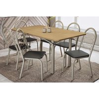 Sala de Jantar Completa Elba c/ Tampo de Madeira 160cm e 6 Cadeiras Noruega Niquel/Nogueira - Courano Preto - Kappesberg